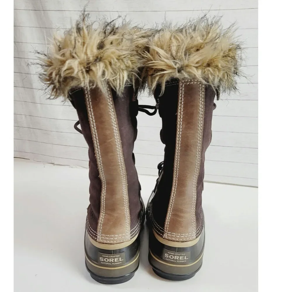 Sorel Joan Of Arctic Faux Fur Trim Waterproof  Snow Boots in Brown, sz 6